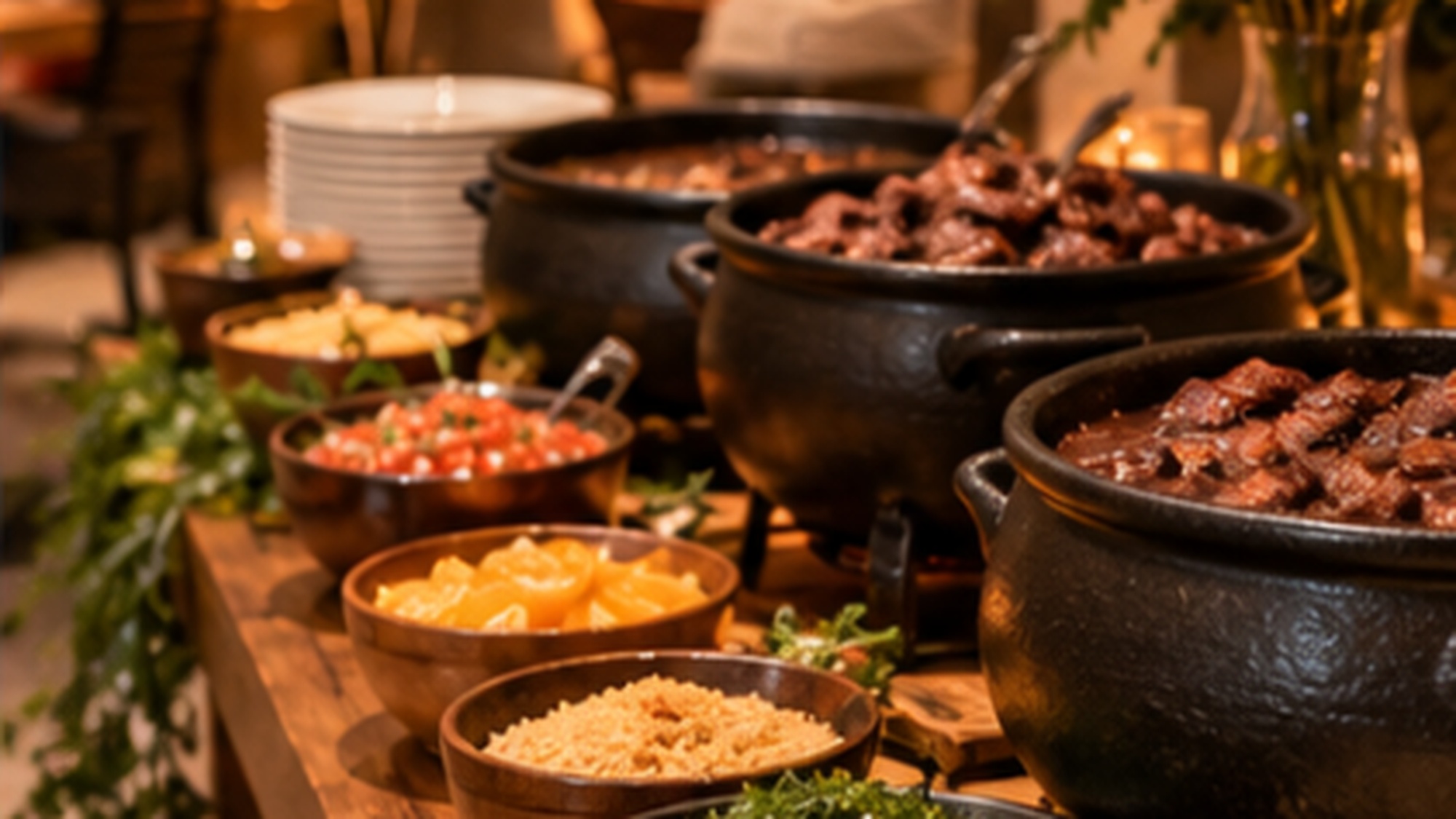 Feijoada super especial servida na mesa